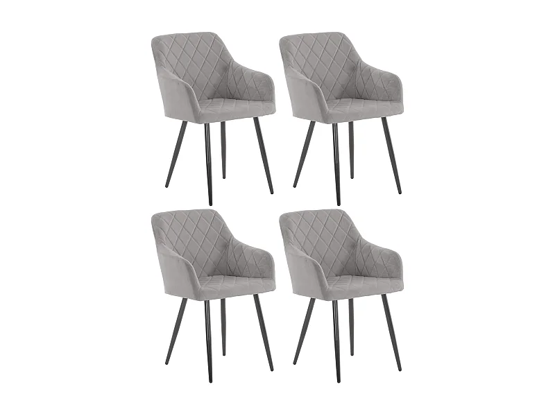 Lot de 4  chaises avec accoudoirs - Velours - Gris - Shila