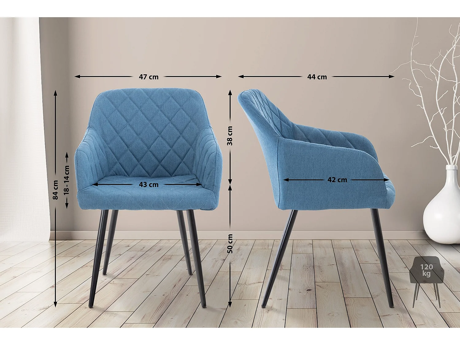 chaises avec accoudoirs - Tissu - Bleu - Shila