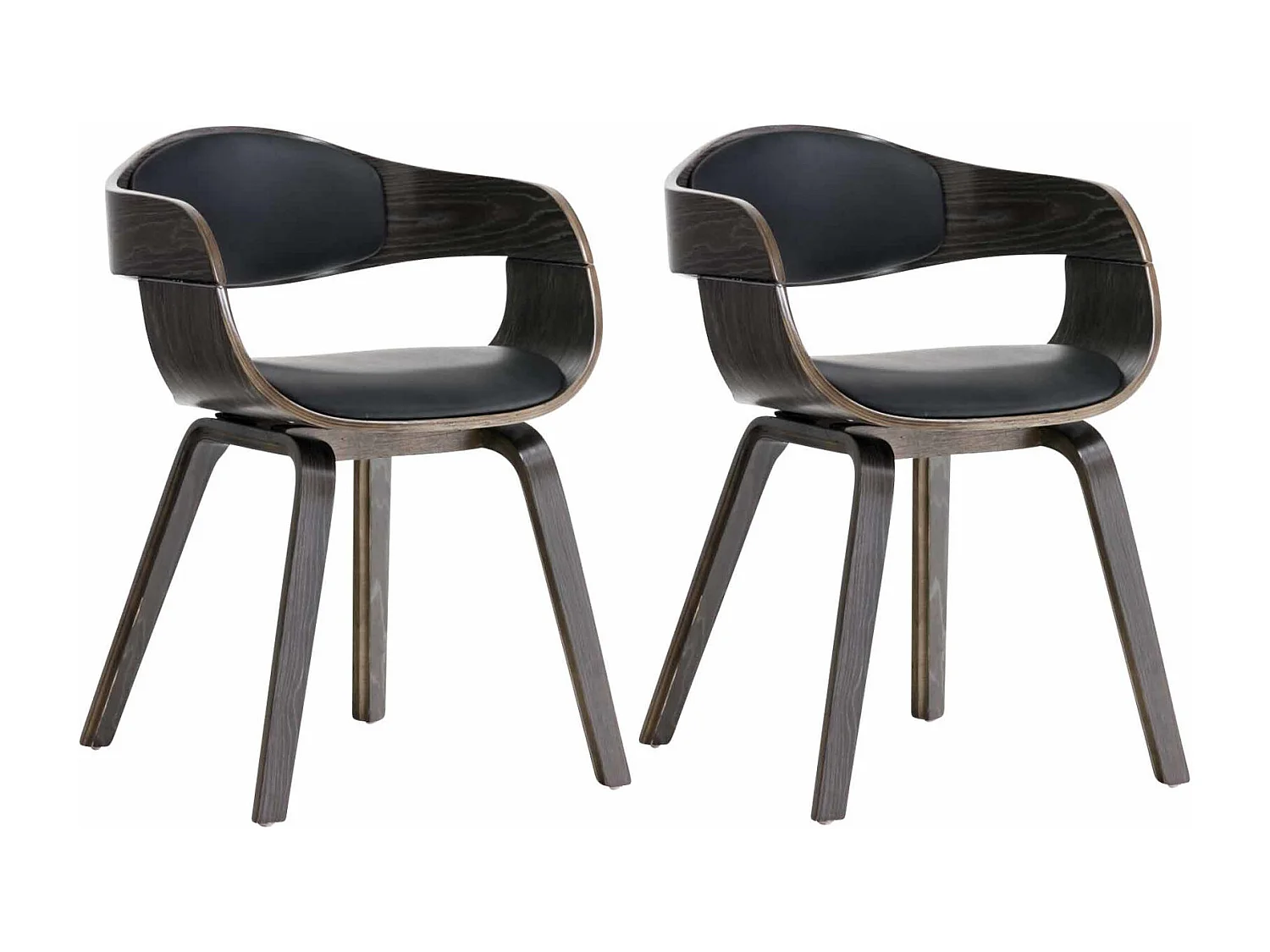 Lot de 2  chaises avec accoudoirs - Similicuir - Noir / Gris - Kingston