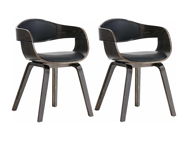 Lot de 2  chaises avec accoudoirs - Similicuir - Noir / Gris - Kingston