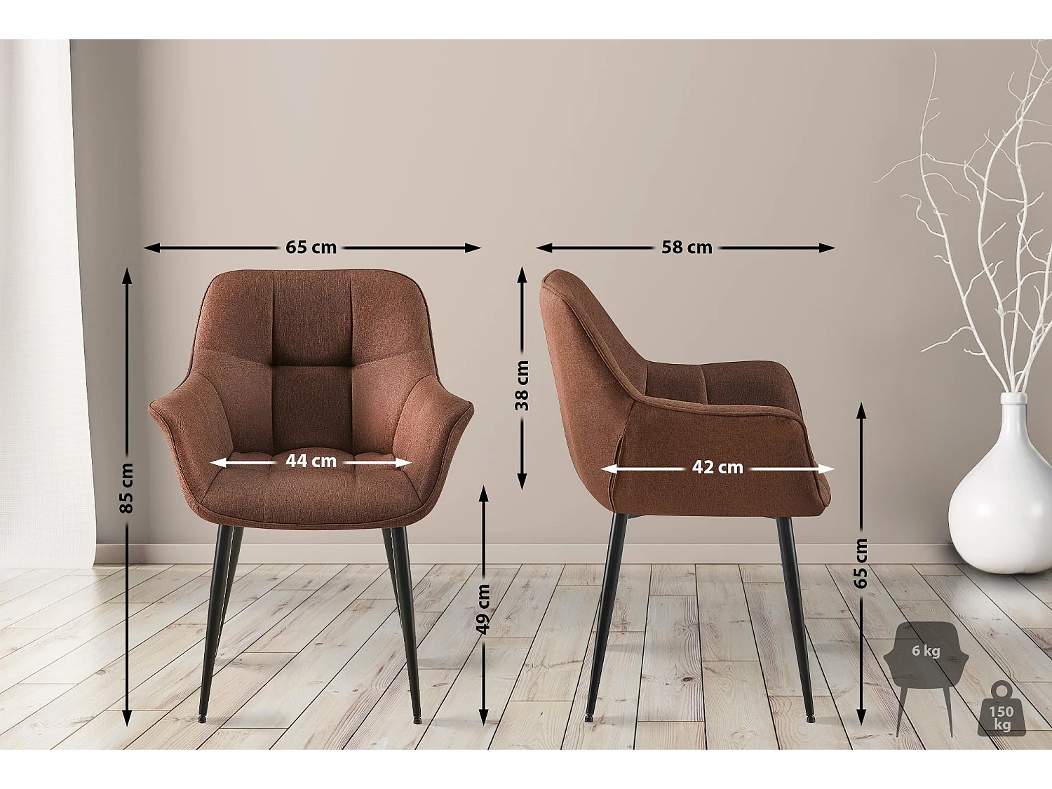 chaises avec accoudoirs - Tissu - Marron - Roseville