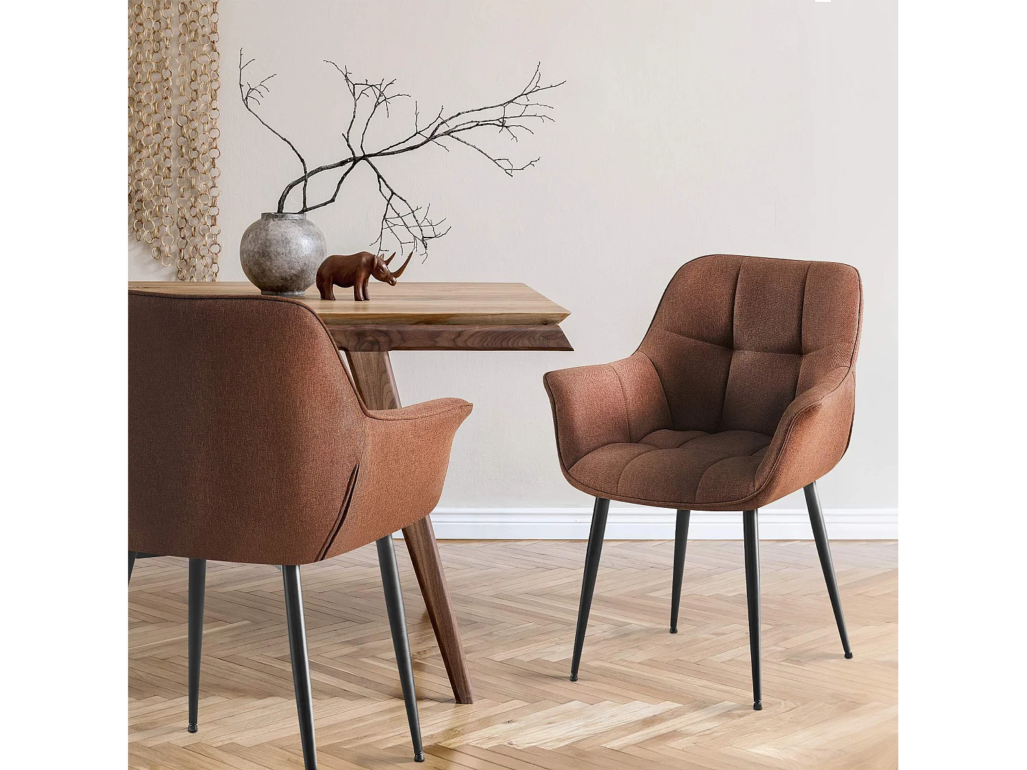 chaises avec accoudoirs - Tissu - Marron - Roseville