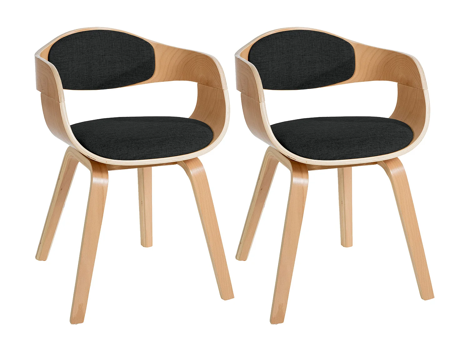 Lot de 2  chaises avec accoudoirs - Tissu - Nature / Noir - Kingston