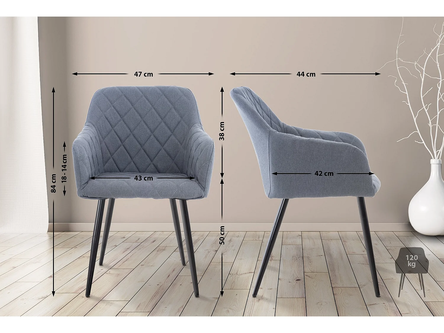 Lot de 4  chaises avec accoudoirs - Tissu - Gris foncé - Shila