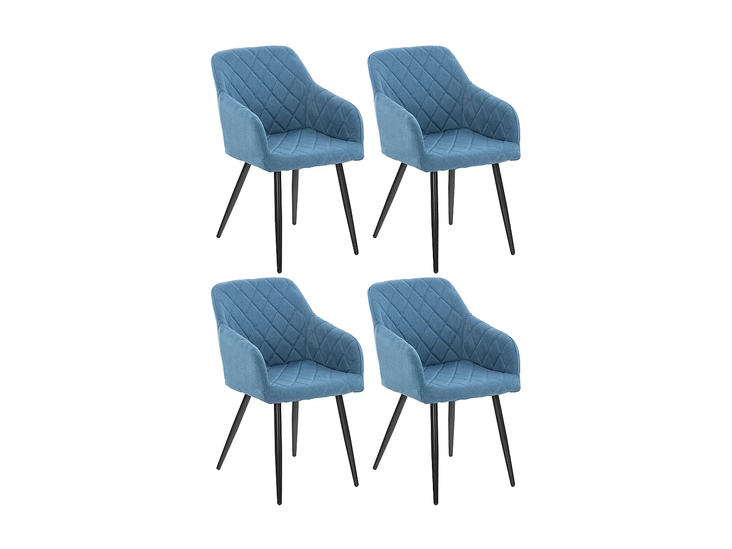 Lot de 4  chaises avec accoudoirs - Tissu - Bleu - Shila