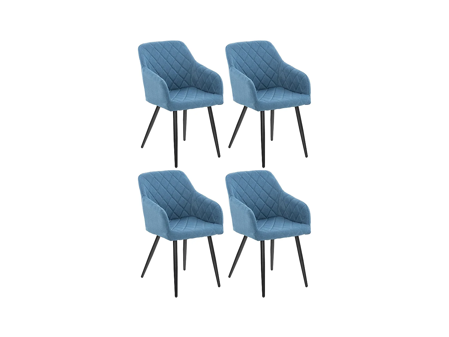 Lot de 4  chaises avec accoudoirs - Tissu - Bleu - Shila