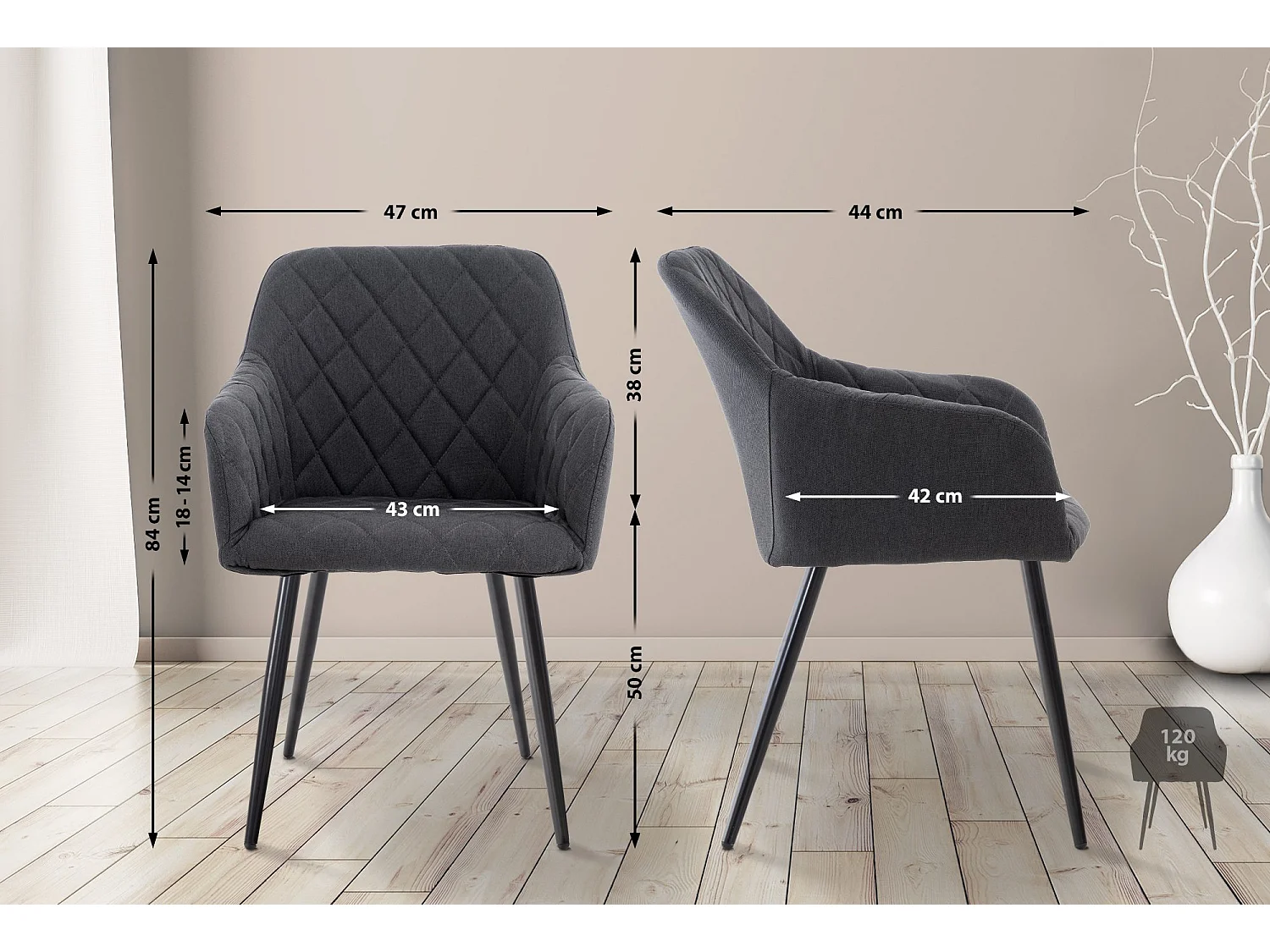 chaises avec accoudoirs - Tissu - Noir - Shila