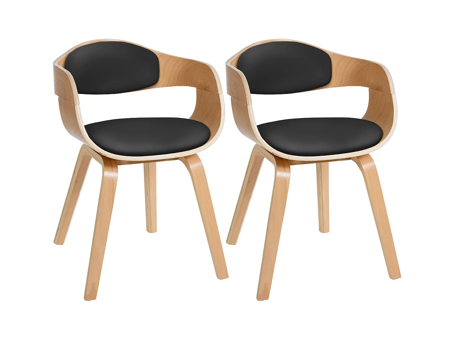 Lot de 2  chaises avec accoudoirs - Similicuir - Nature / Noir - Kingston