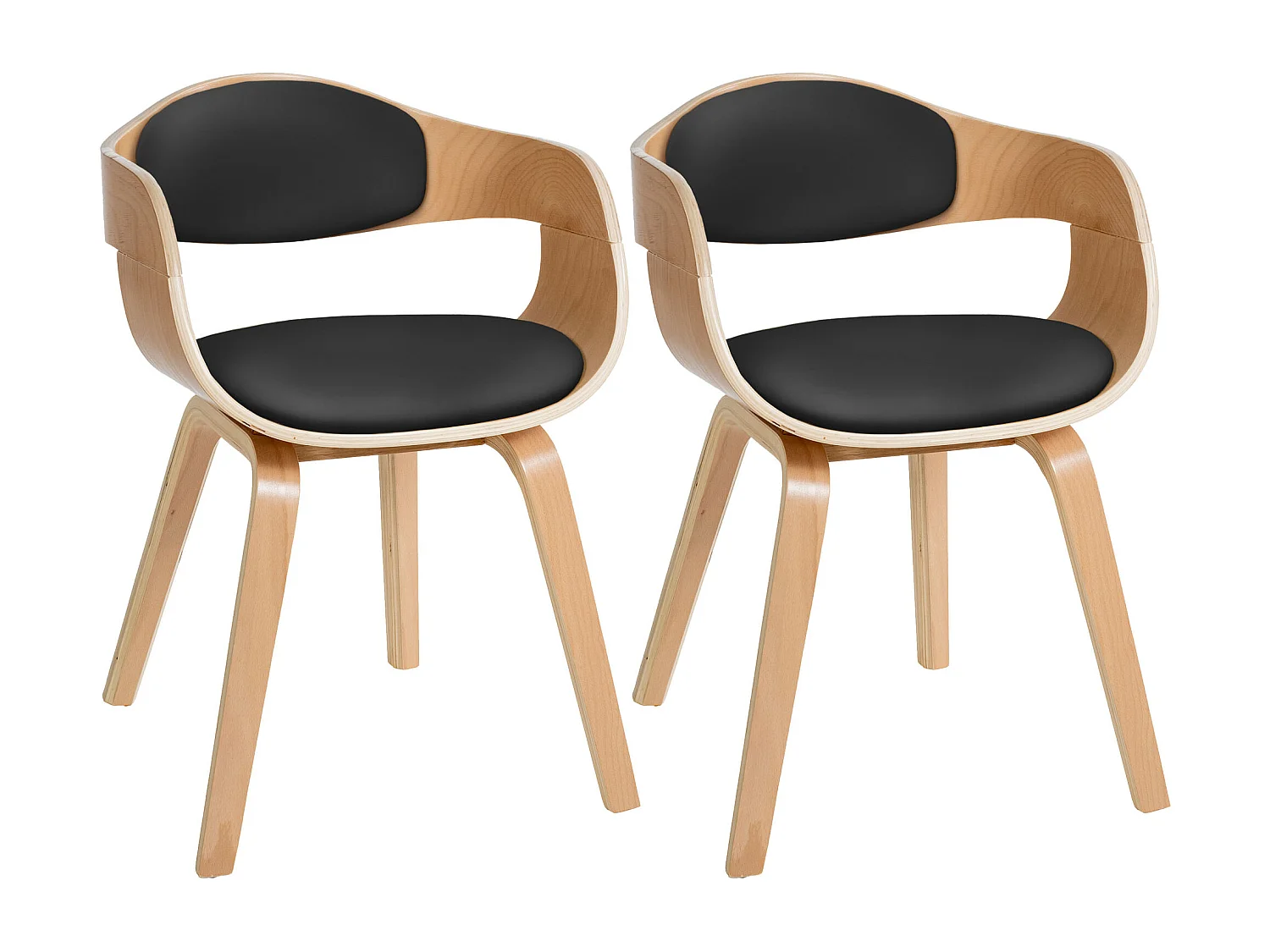 Lot de 2  chaises avec accoudoirs - Similicuir - Nature / Noir - Kingston