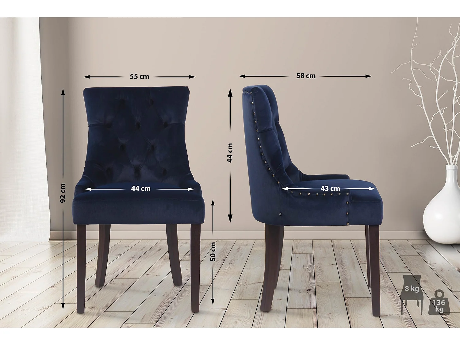 chaise salle à manger - Velours & Antique - Bleu - Aberdeen