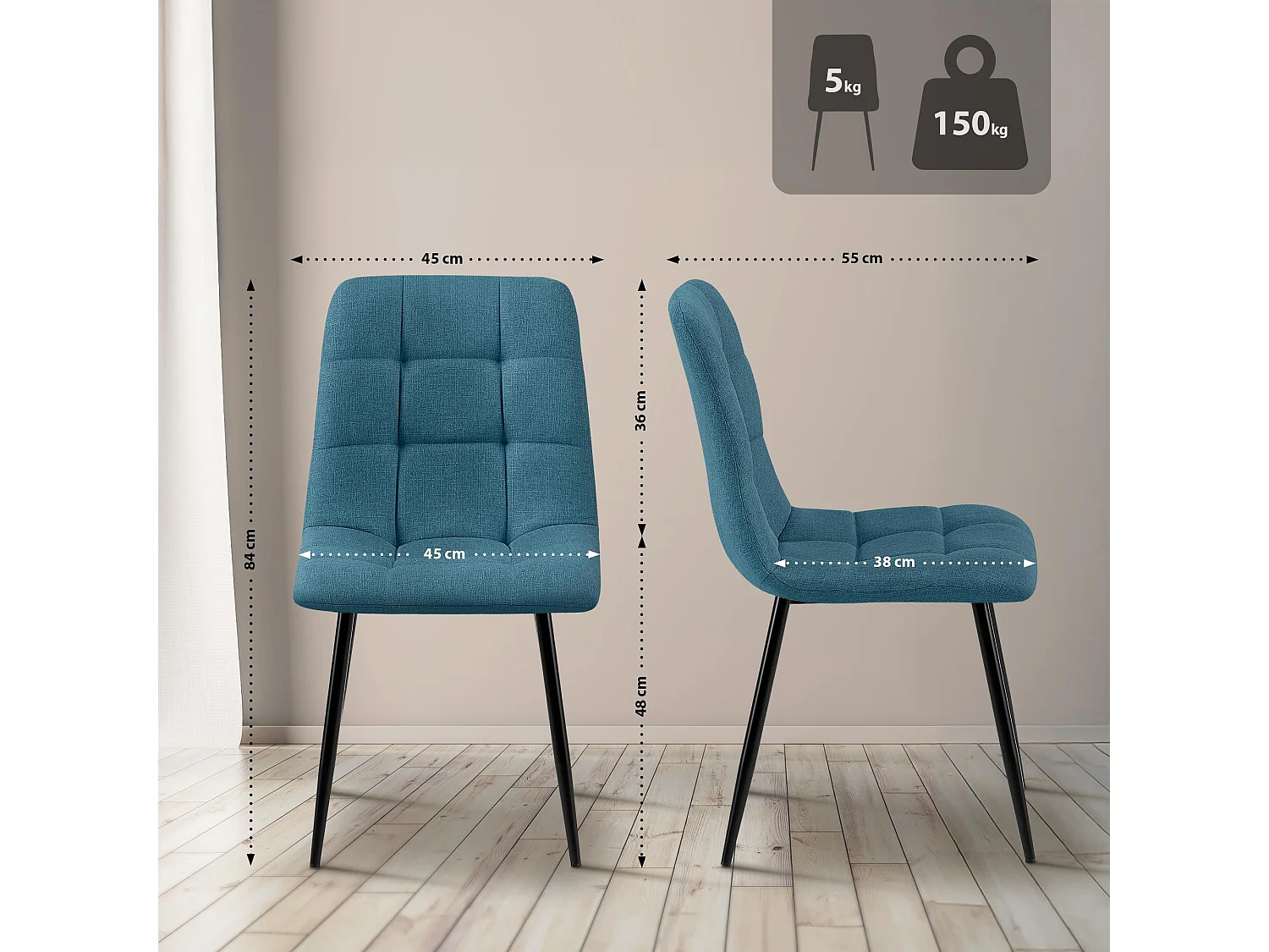 chaise salle à manger - Tissu - Bleu - Tilde