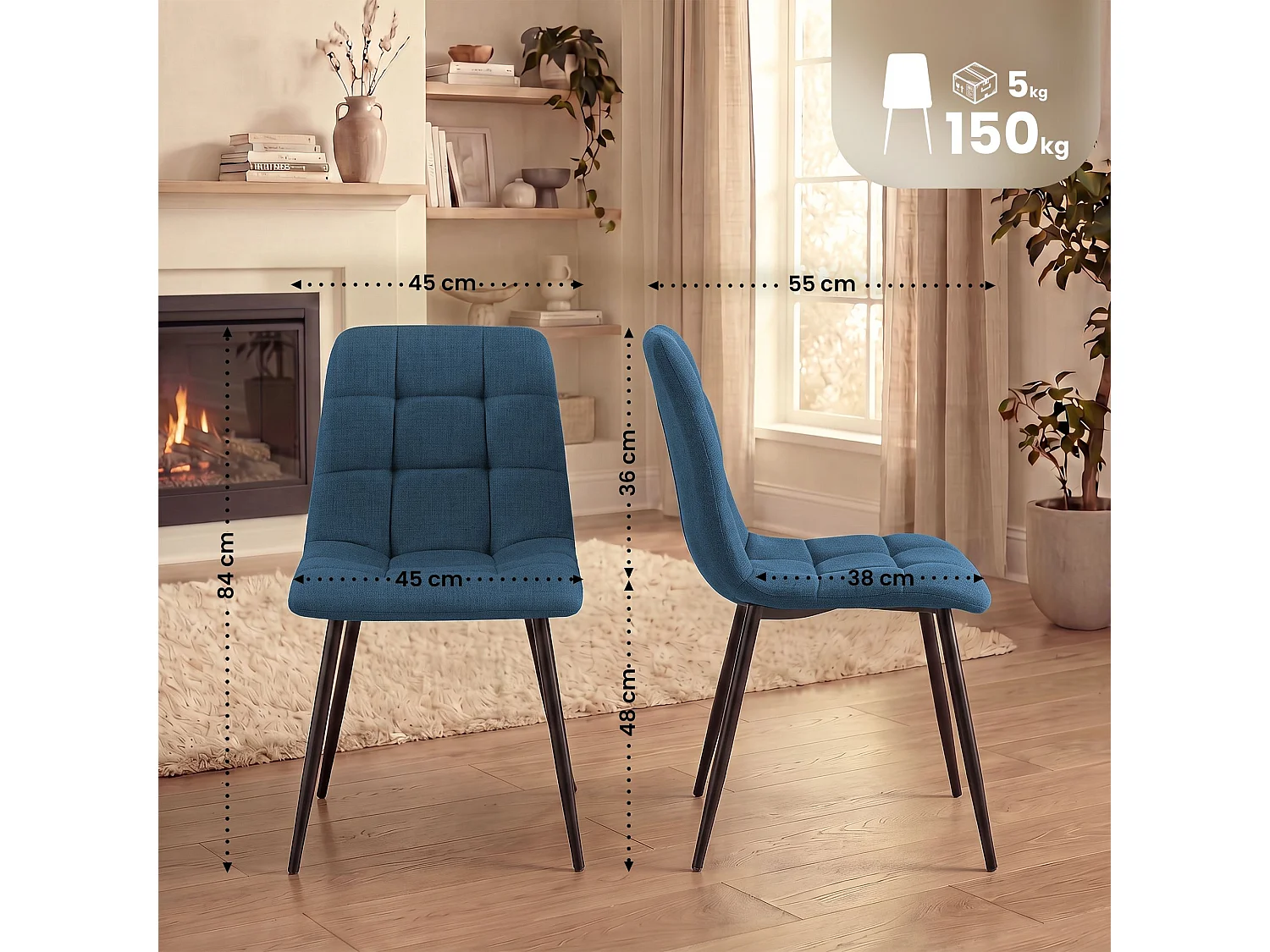 chaise salle à manger - Tissu - Bleu - Tilde