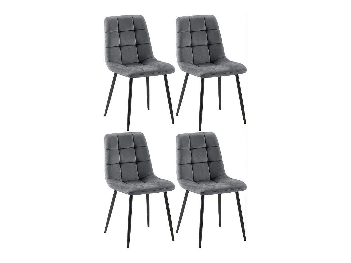 Lot de 4  chaise salle à manger - Velours - Gris foncé - Antibes