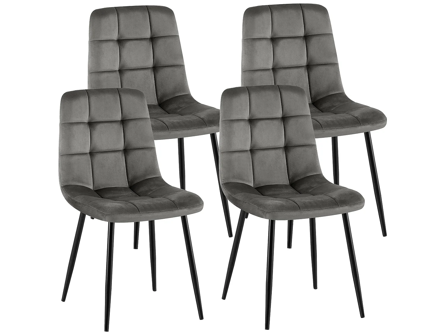 Lot de 4  chaise salle à manger - Velours - Gris foncé - Antibes