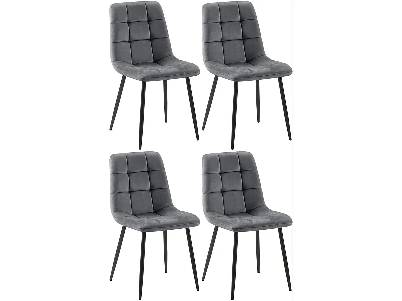 Lot de 4  chaise salle à manger - Velours - Gris foncé - Antibes