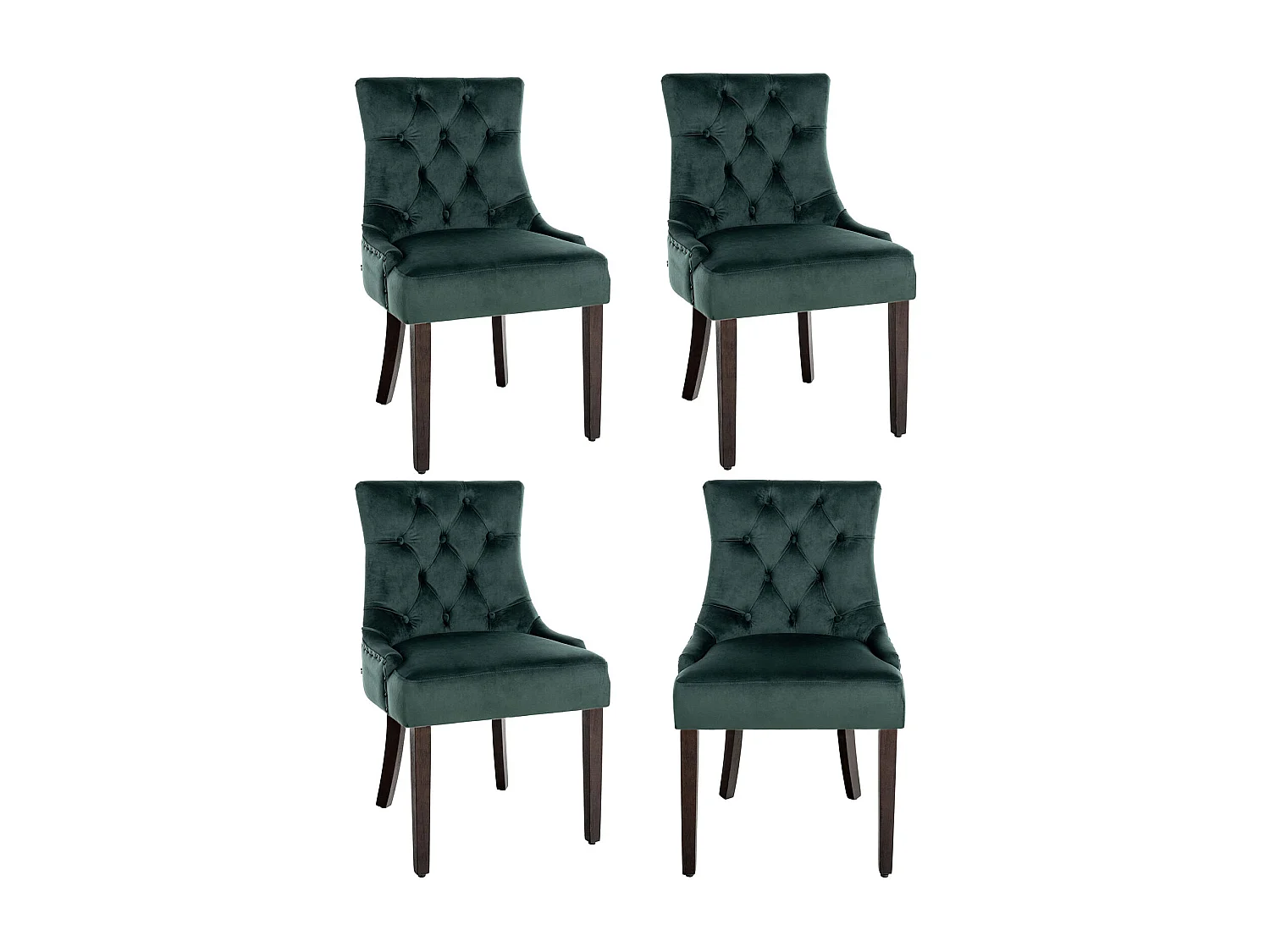 Lot de 4  chaise salle à manger - Velours & Antique - Vert foncé - Aberdeen
