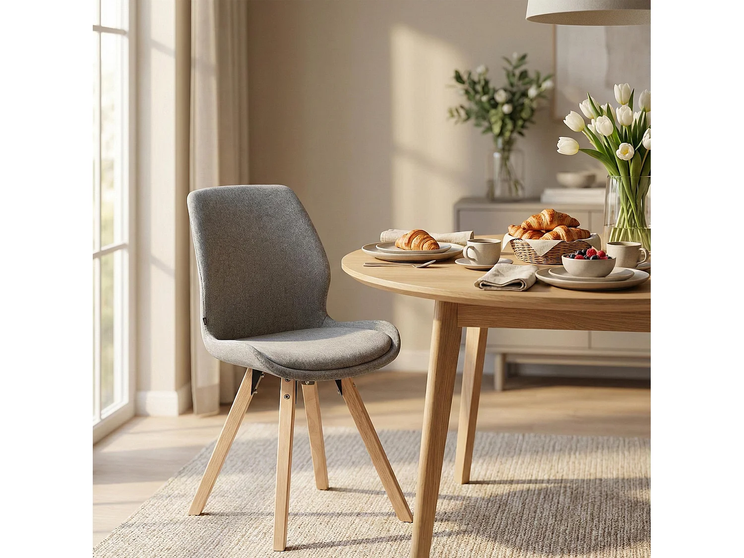 chaise salle à manger - Tissu - Gris - Luna