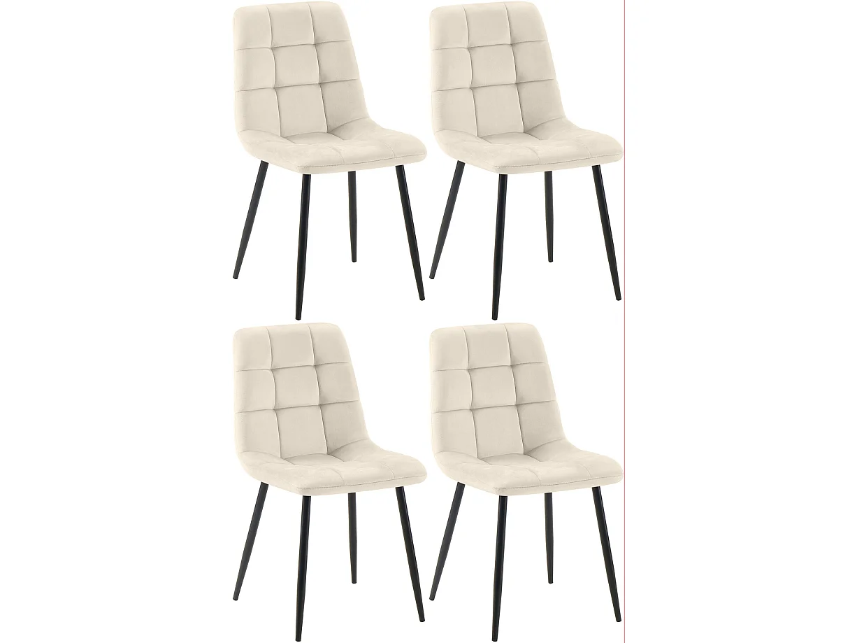 Lot de 4  chaise salle à manger - Velours - Crème - Antibes