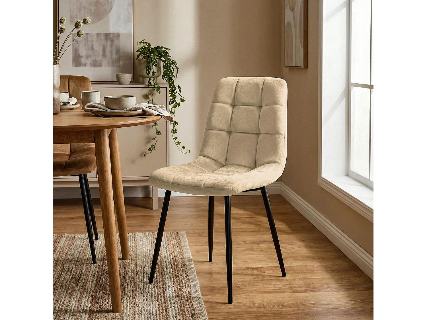 Lot de 4  chaise salle à manger - Velours - Crème - Antibes