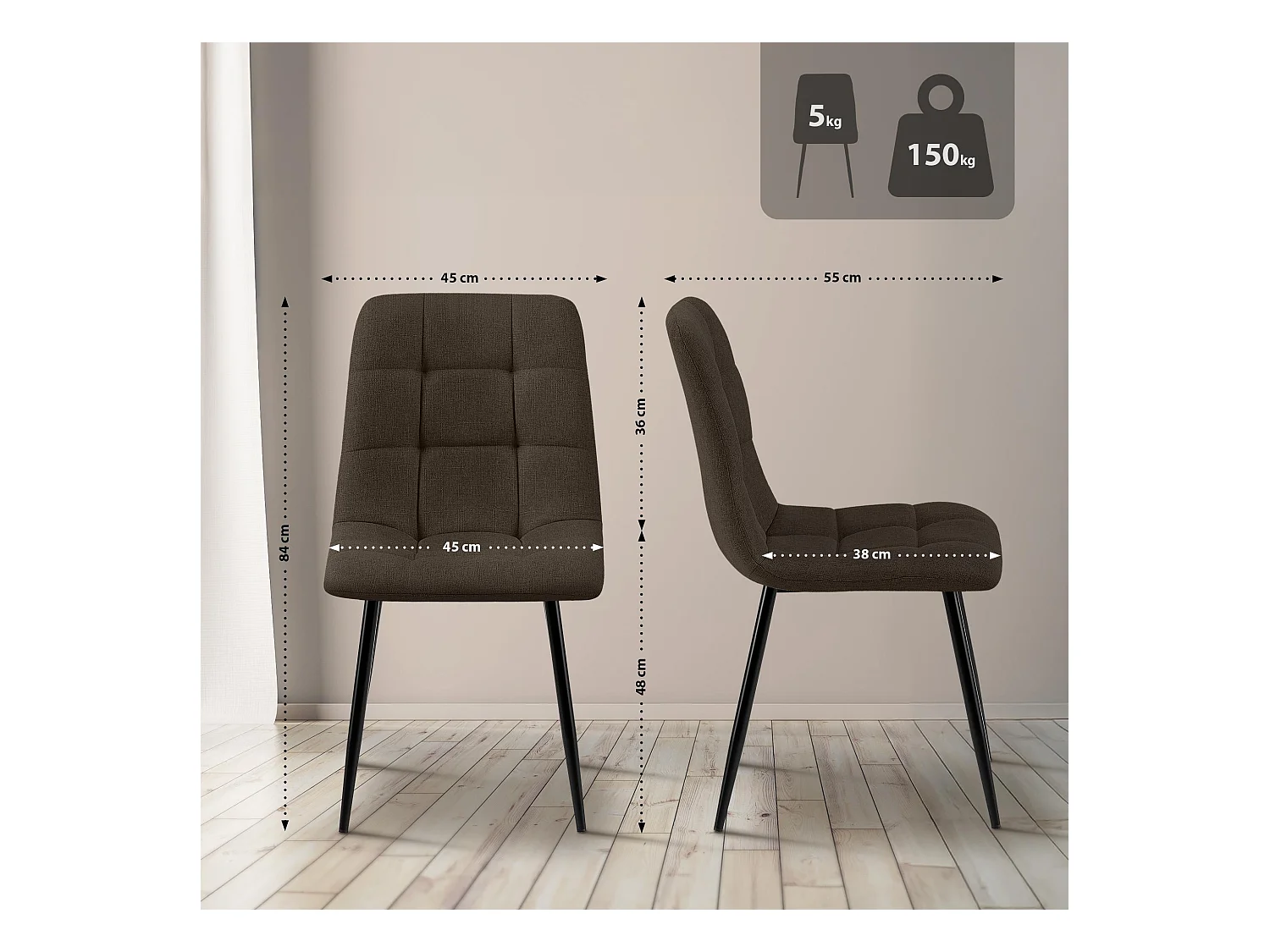 Set van 2  Eetkamerstoelen - Stof - bruin - Tilde