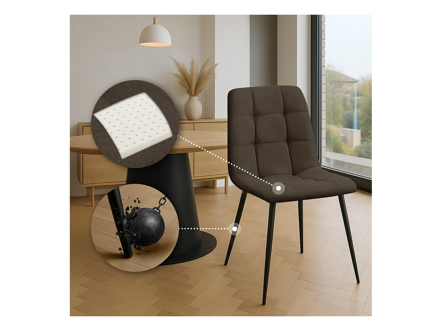 Set van 2  Eetkamerstoelen - Stof - bruin - Tilde