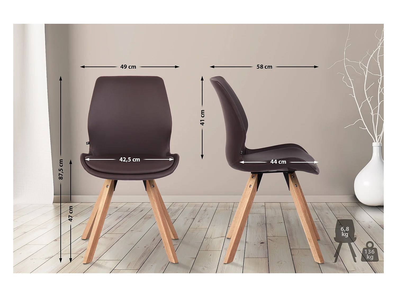 chaise salle à manger - Similicuir - Marron - Luna