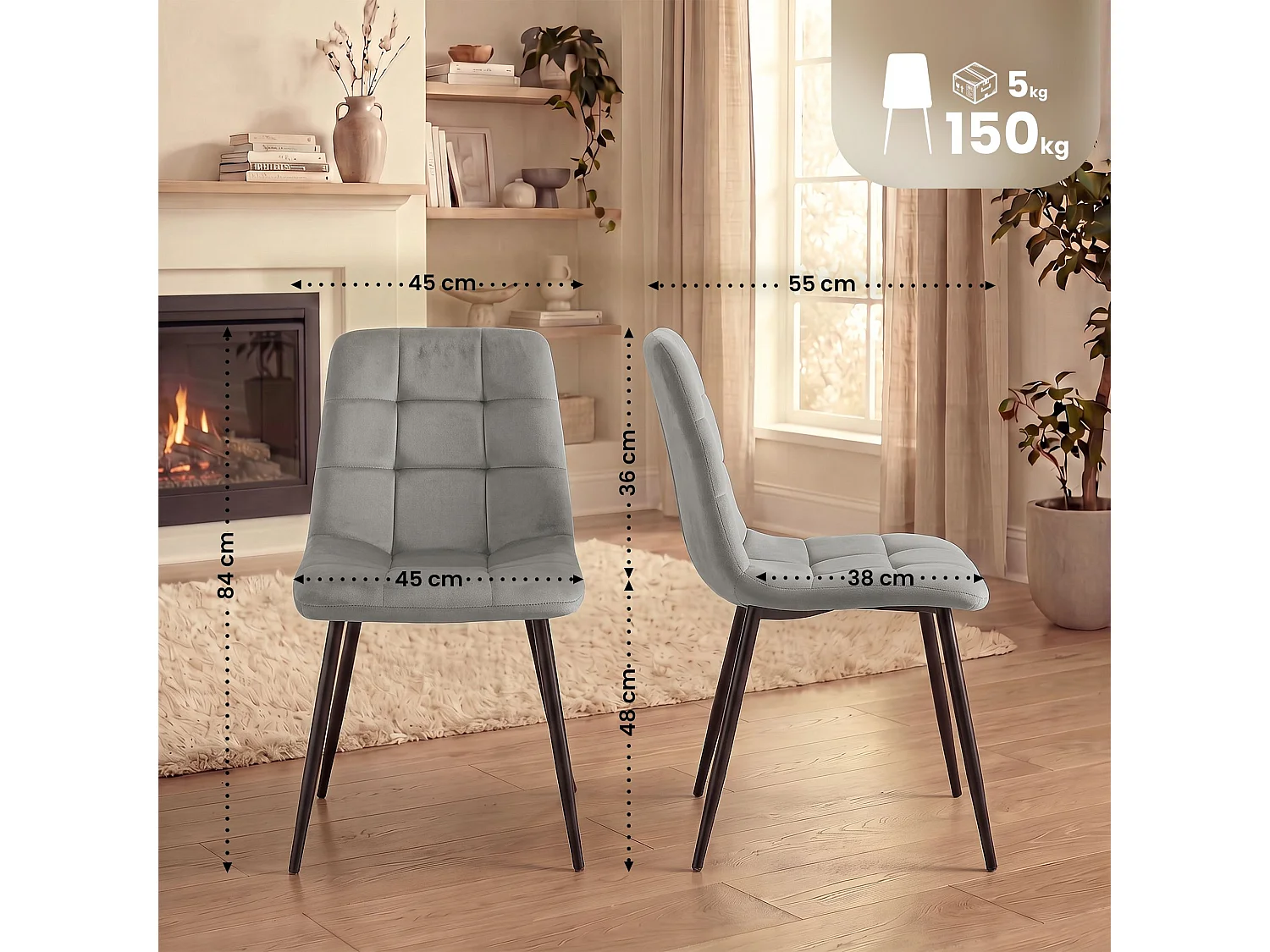 chaise salle à manger - Velours - Gris - Tilde