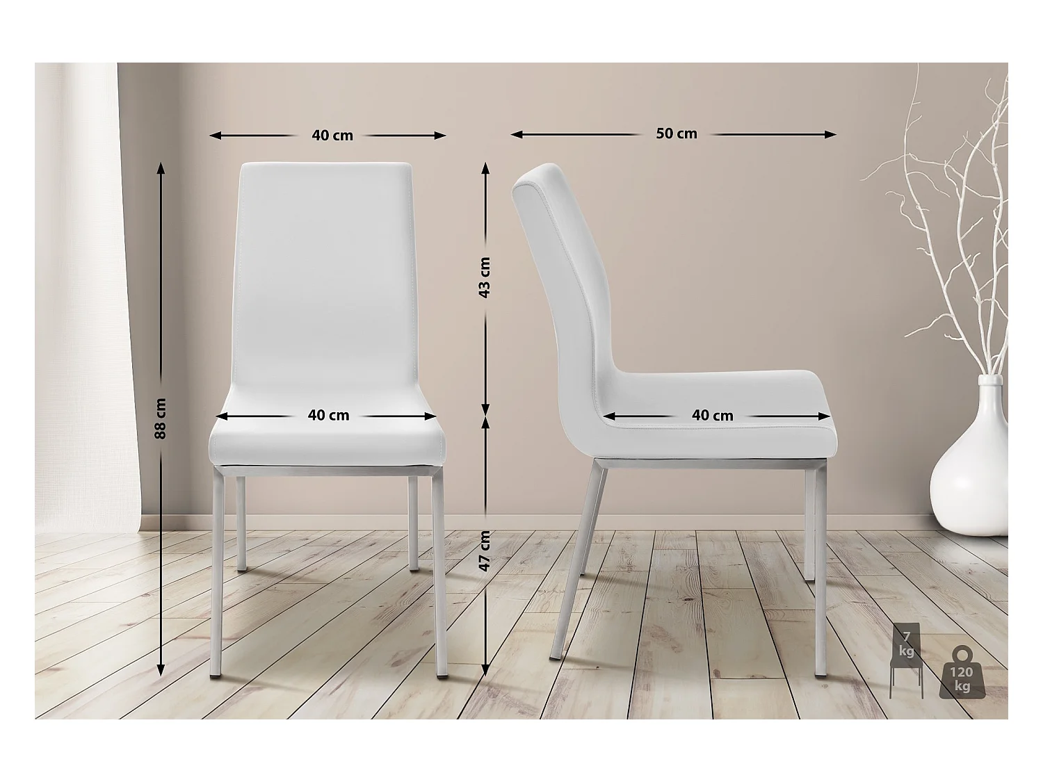 Esszimmerstuhl - Kunstleder - weiß - Colmar