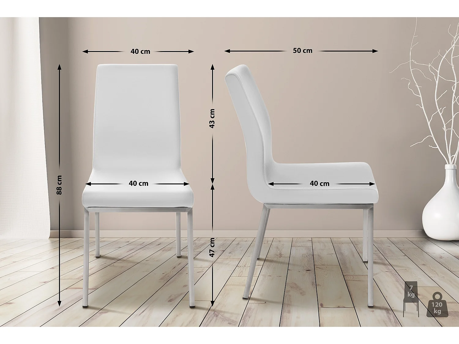 chaise salle à manger - Similicuir & Acier inoxydable - Blanc - Colmar
