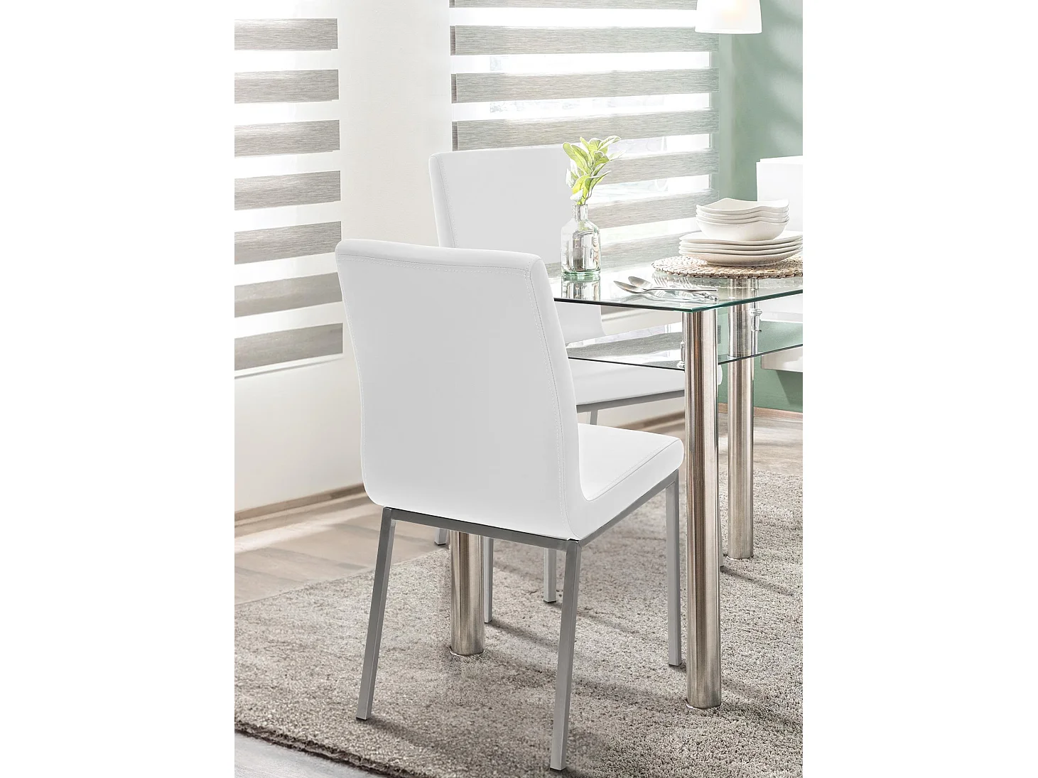 chaise salle à manger - Similicuir & Acier inoxydable - Blanc - Colmar
