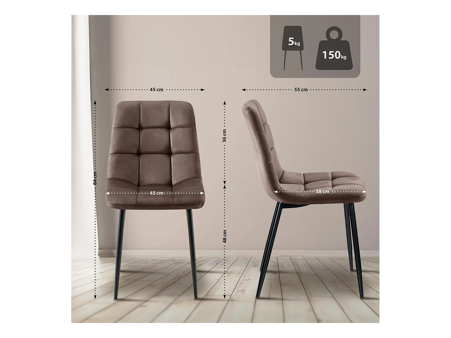 chaise salle à manger - Velours - Marron - Antibes