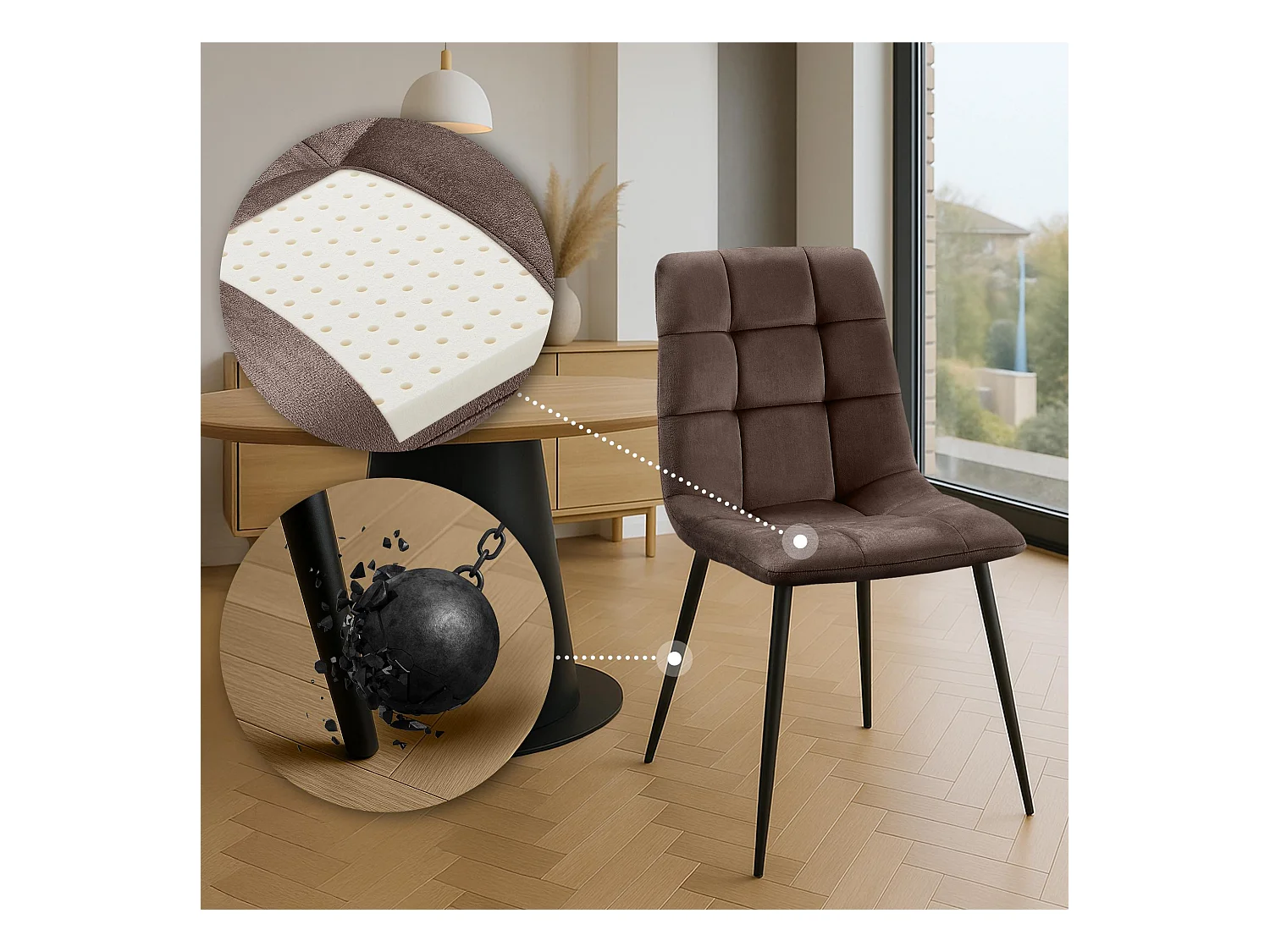 chaise salle à manger - Velours - Marron - Antibes