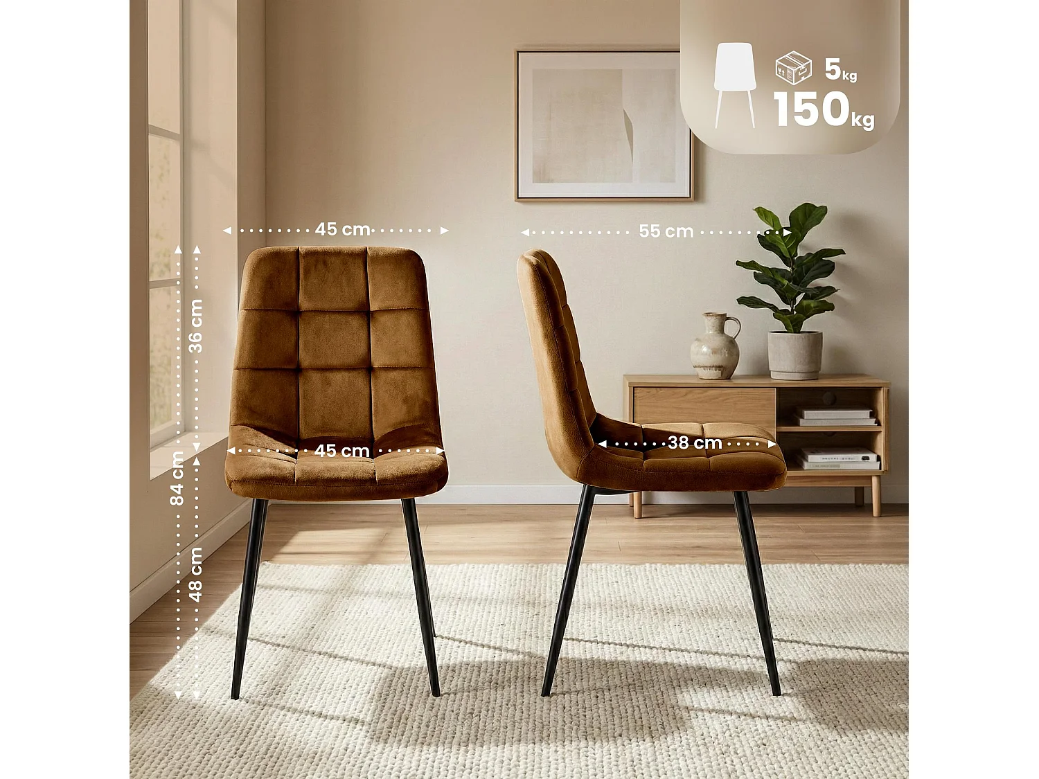 chaise salle à manger - Velours - Marron - Antibes