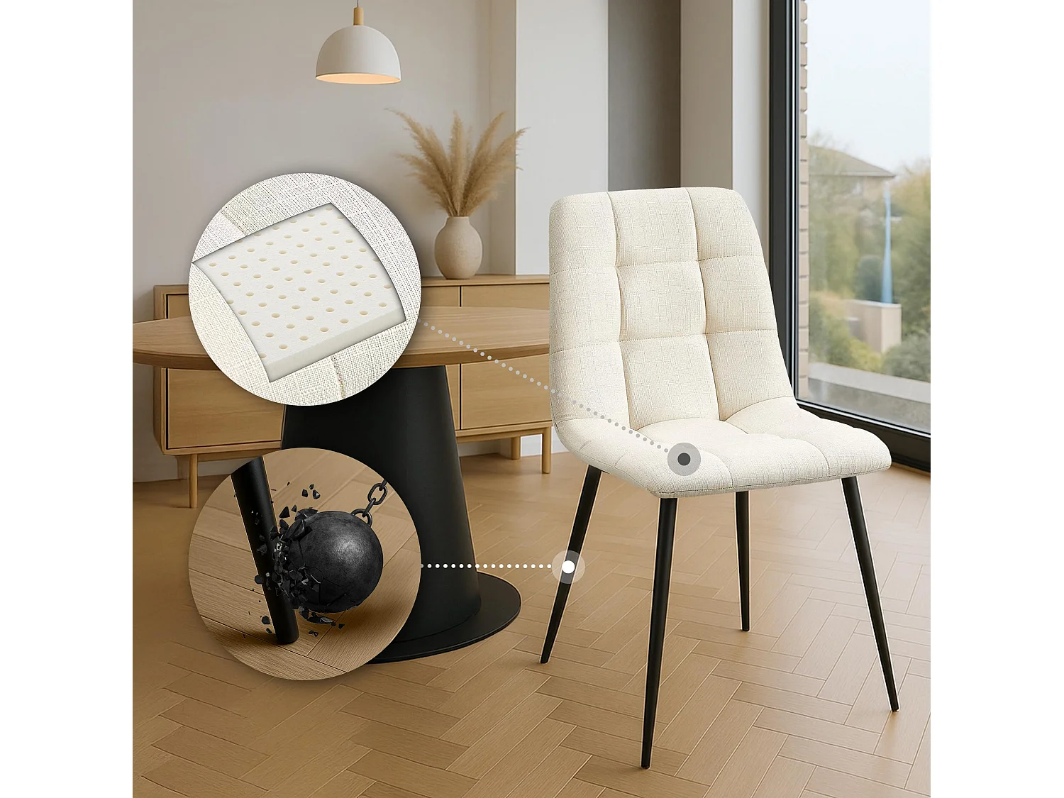 chaise salle à manger - Tissu - Crème - Tilde