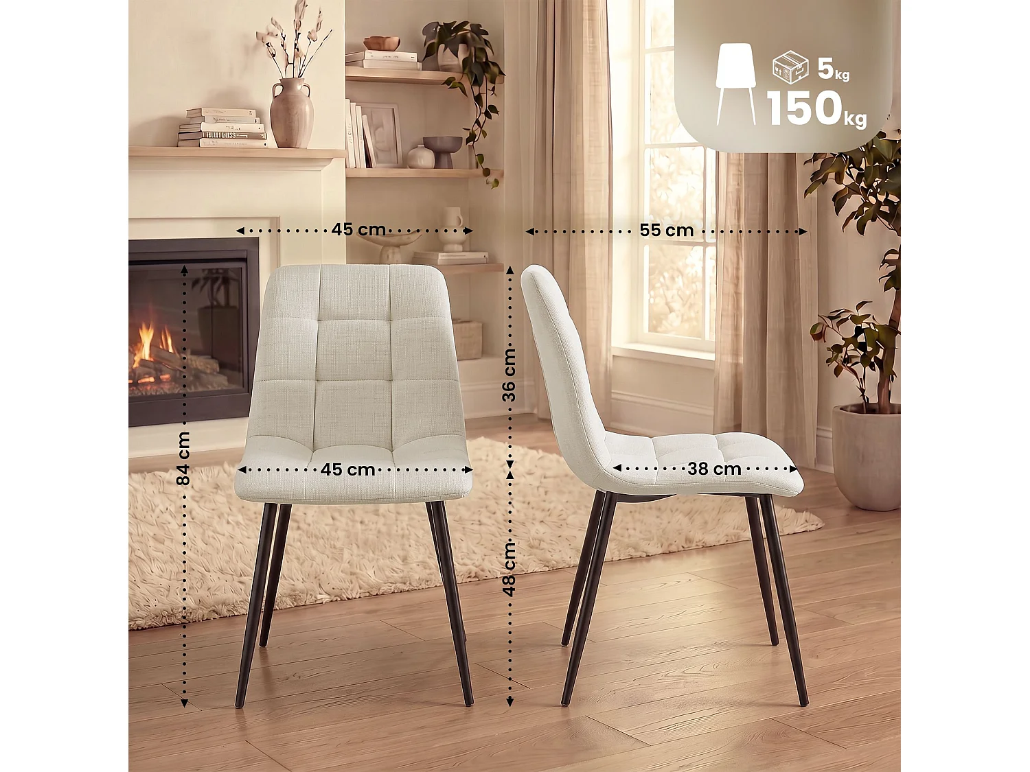 chaise salle à manger - Tissu - Crème - Tilde