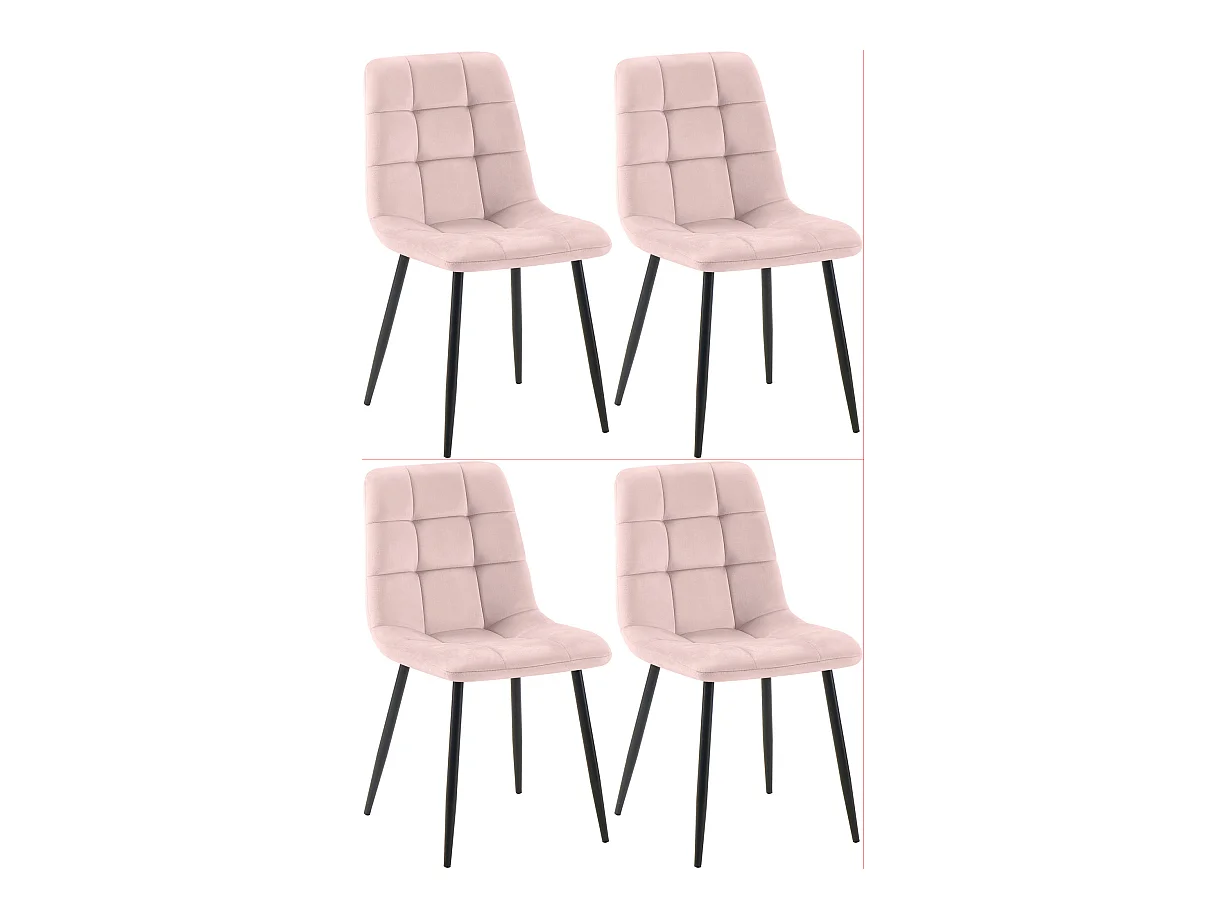 Lot de 4  chaise salle à manger - Velours - Rose - Antibes