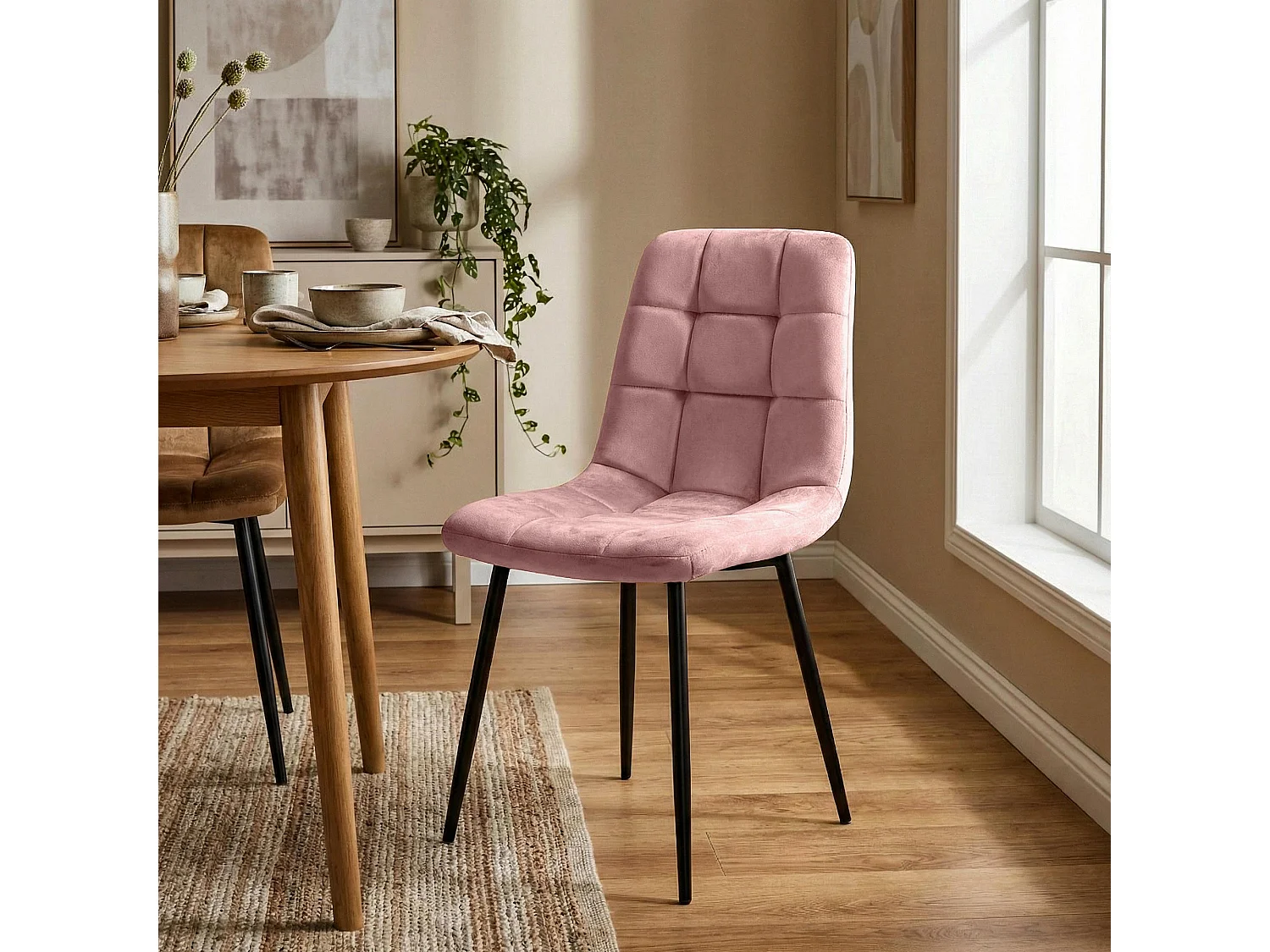 Lot de 4  chaise salle à manger - Velours - Rose - Antibes