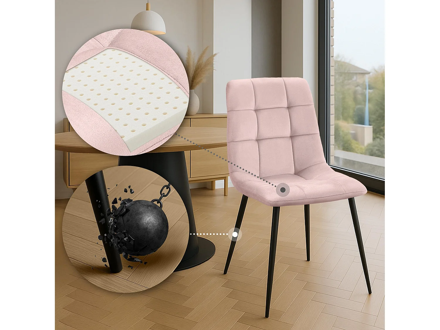Lot de 4  chaise salle à manger - Velours - Rose - Antibes