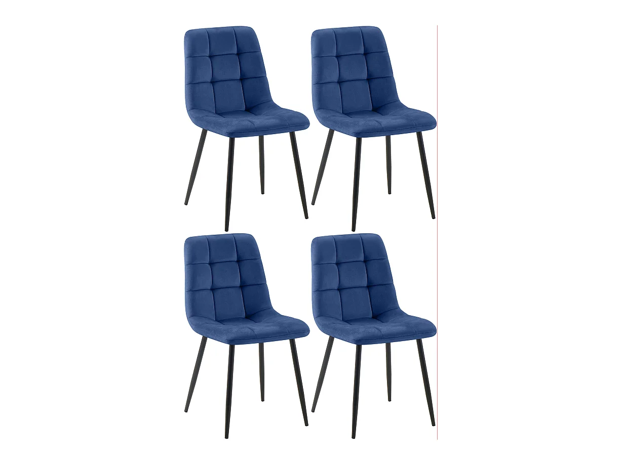 Lot de 4  chaise salle à manger - Velours - Bleu - Antibes