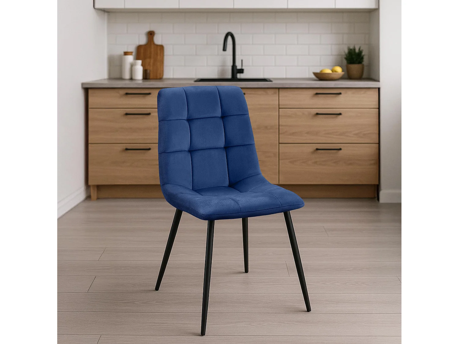 Set van 4  Eetkamerstoelen - Fluweel - blauw - Antibes