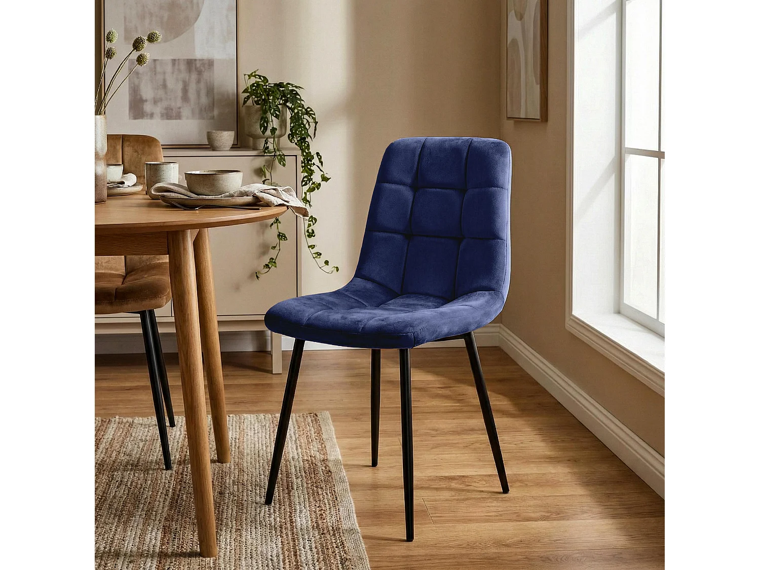 Set van 4  Eetkamerstoelen - Fluweel - blauw - Antibes