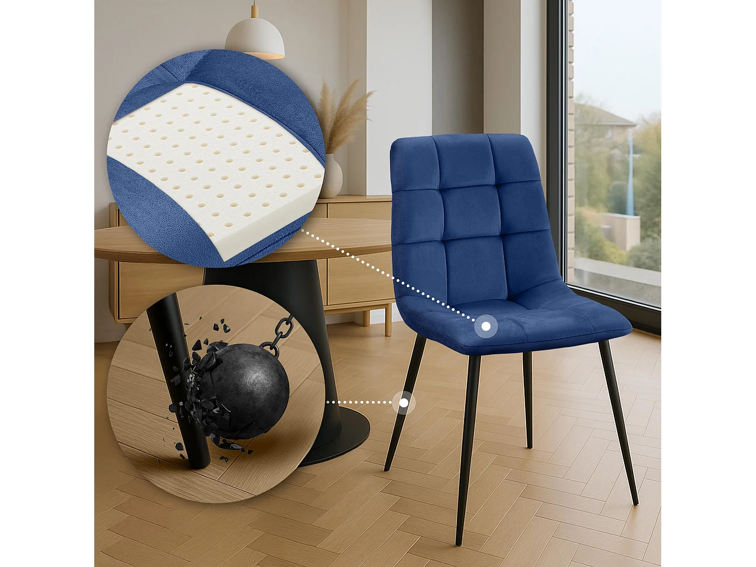 Set van 4  Eetkamerstoelen - Fluweel - blauw - Antibes