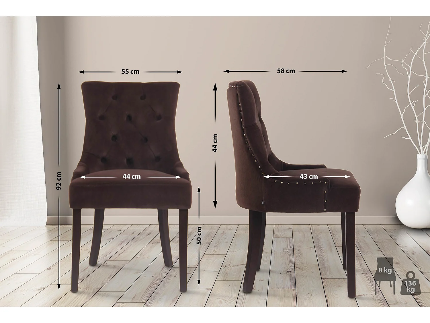 chaise salle à manger - Velours & Antique - Marron - Aberdeen