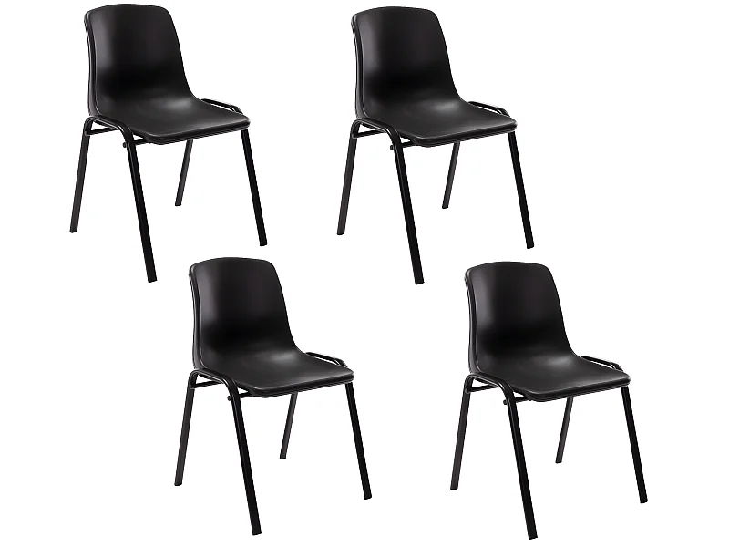 Set van 4  Eetkamerstoelen - Kunststof & natura - zwart - Nowra
