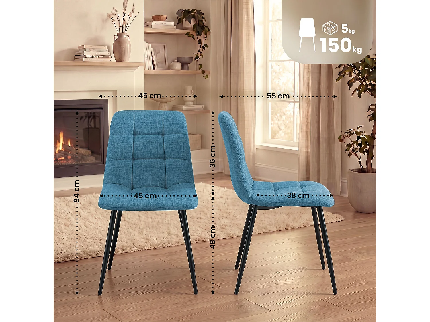 chaise salle à manger - Tissu - Turquoise - Tilde