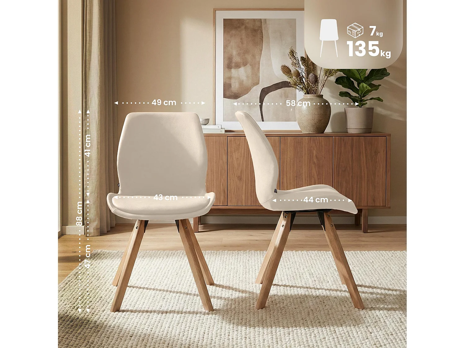 Set van 4  Eetkamerstoelen - Kunstleer - creme - Luna