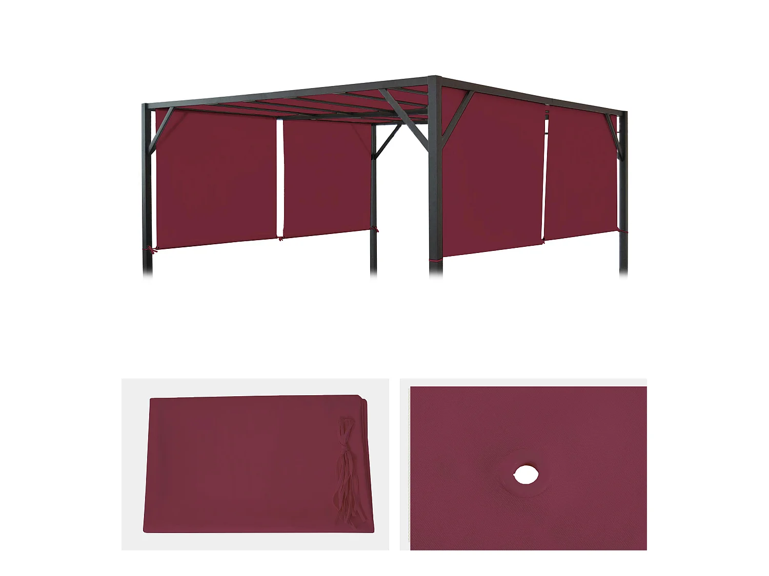Toile de rechange pour toit de pergola Beja 4x4m,  bordeaux