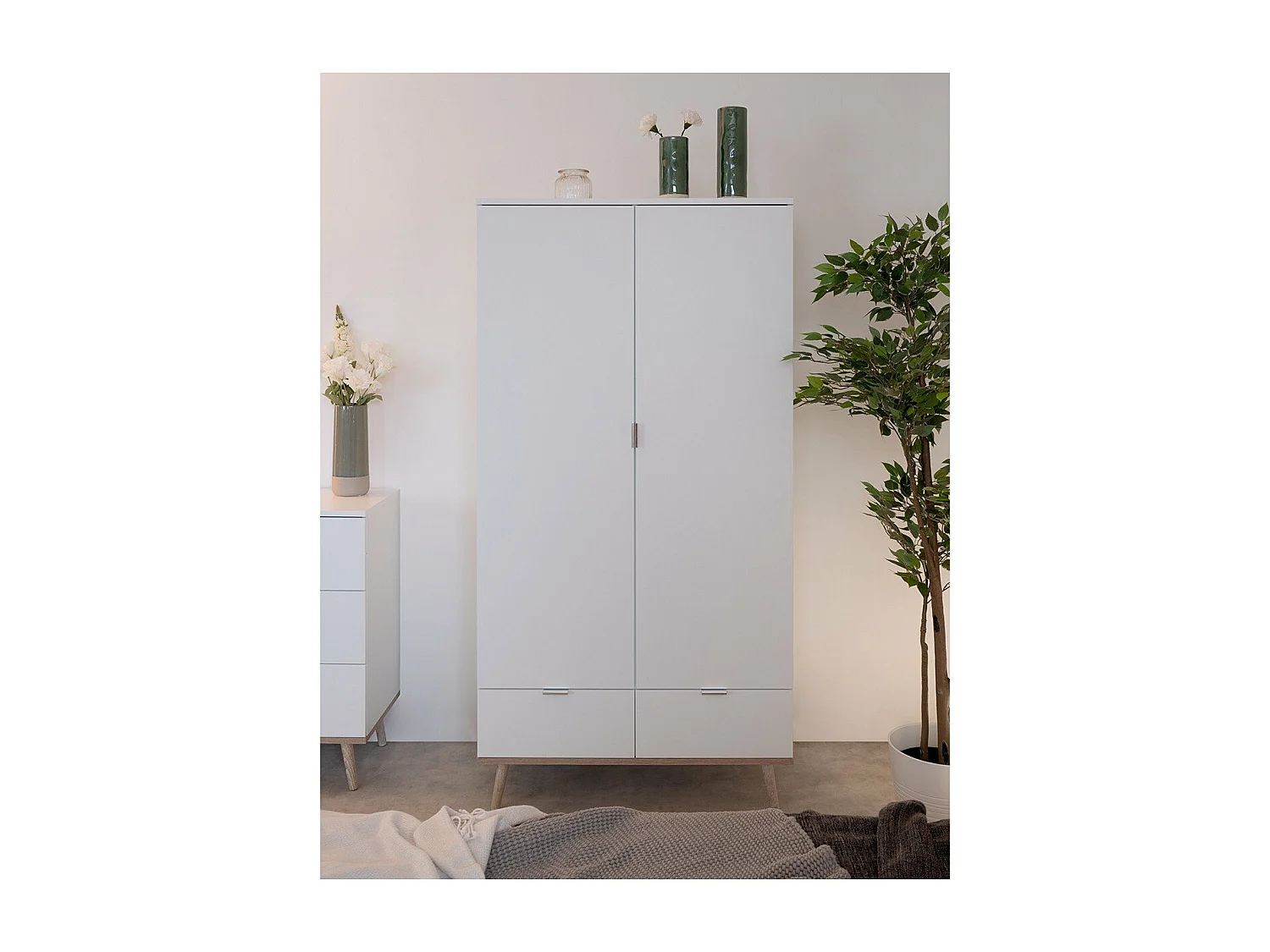 Armoire 2 Portes 2 Tiroirs avec Penderie H180 cm - COPENHAGUE