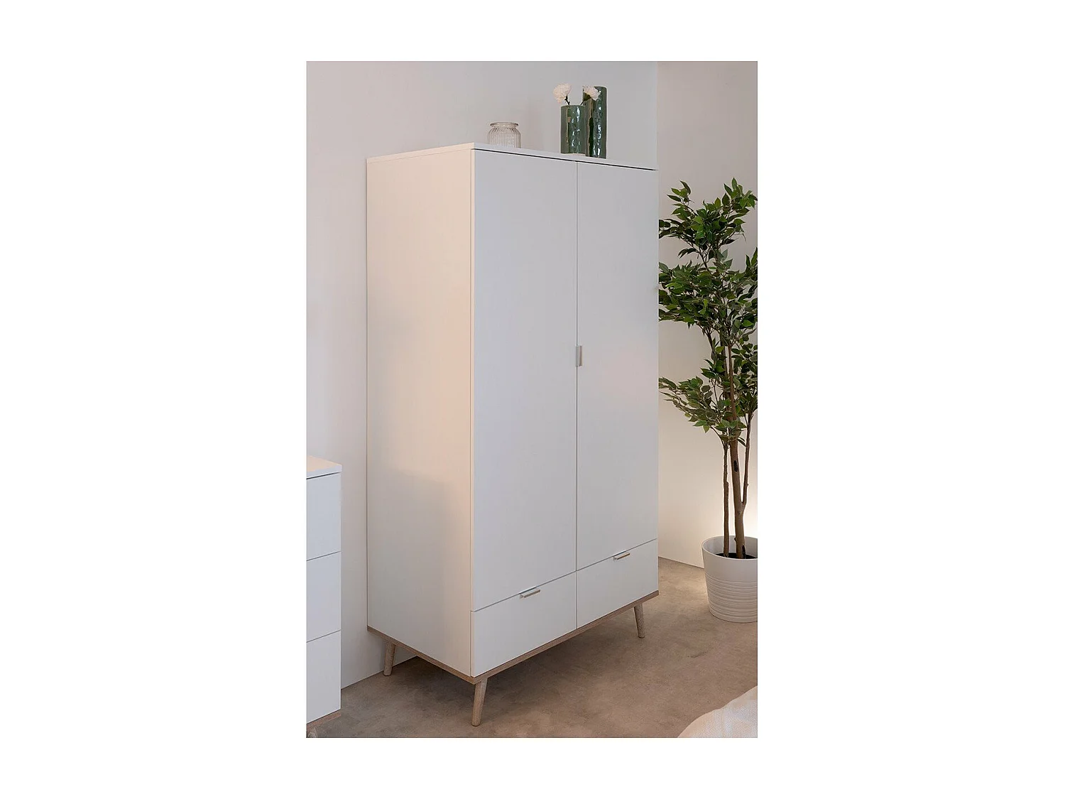 Armoire 2 Portes 2 Tiroirs avec Penderie H180 cm - COPENHAGUE