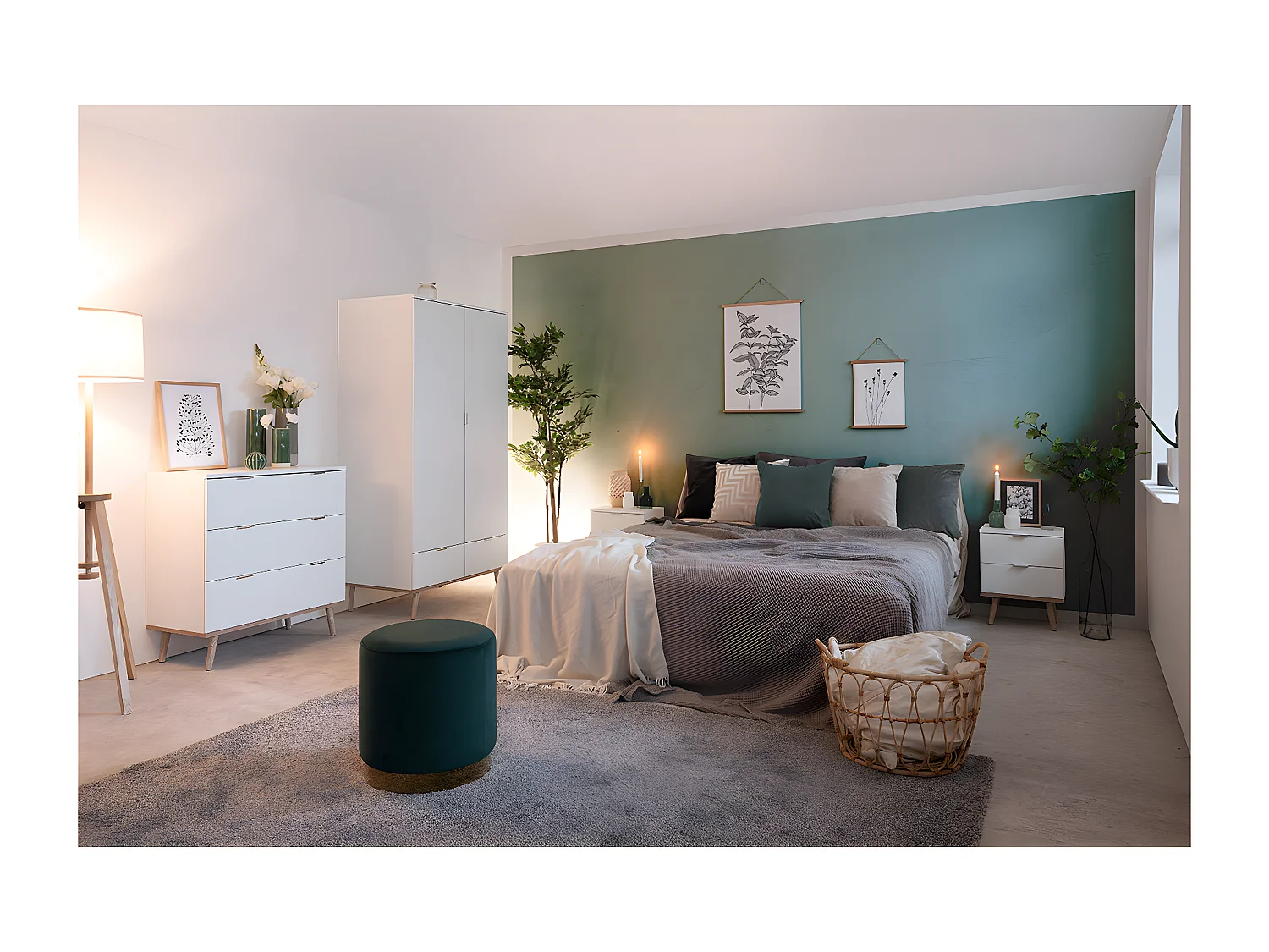 Armoire 2 Portes 2 Tiroirs avec Penderie H180 cm - COPENHAGUE